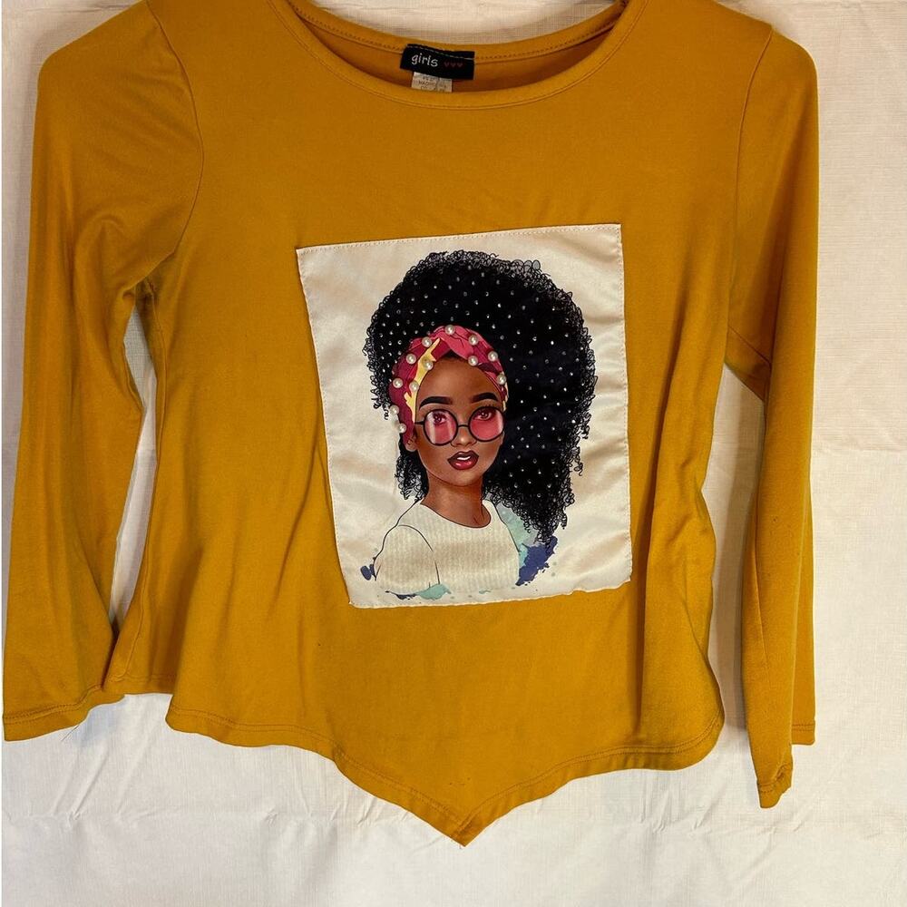 Girls 7/8 Ethnic Mustard Yellow Pearl Top GUC